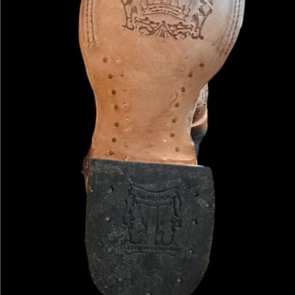 Leather Tanner Mark Hand Tooled Western Boot Broad Square Toe Men 8/Women - Picture 14 of 16